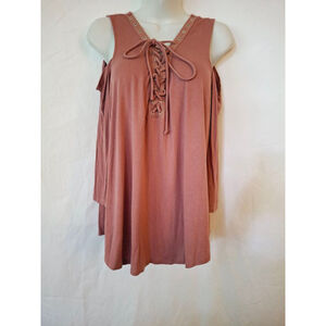 Y2K Iz Byer sz XL Mauve corset cold shoulder stretch knit medieval top